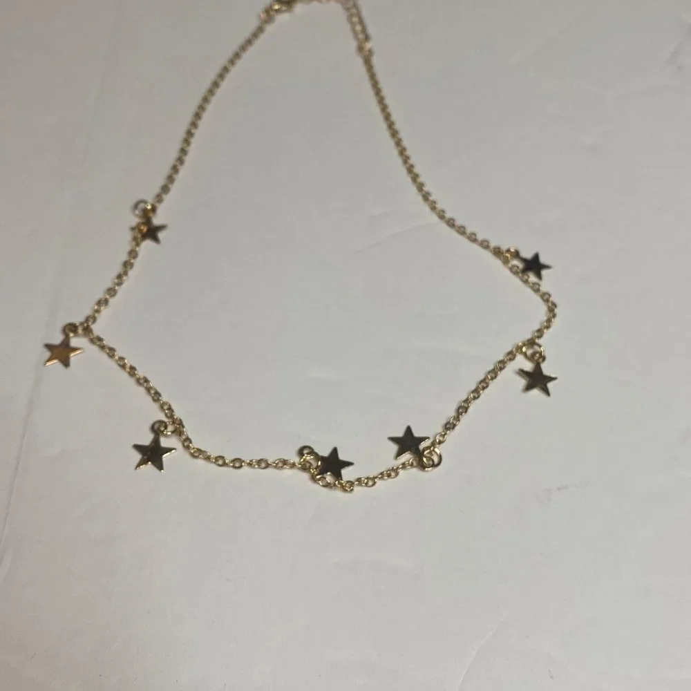 Simple Women’s Choker Chain Star‎ Necklace Gold Tone